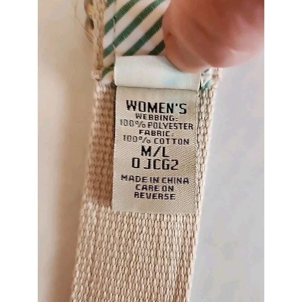 LL Bean Womens‎ D Ring Canvas Belt Size M/L Sail Boat Preppy Coastal Nautical